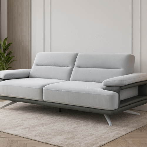 ספה דגם בלאנסיה, גימור בד, ידיות משולבות דמוי עור, רגלי מתכת