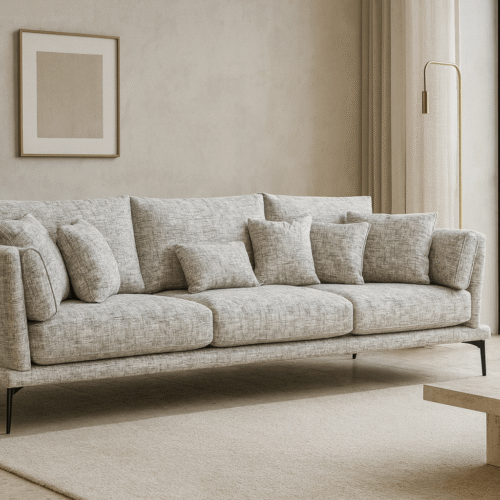 ספה דגם בולארו, 3 מושבים, בד פשתן, רגל מתכת שחורה