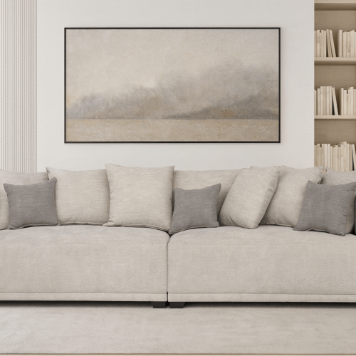 ספה דגם רויאל, גוף אפור בהיר, כריות משולבות אפור בהיר ואפור כהה