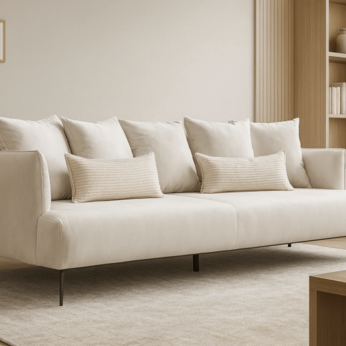 ספה דגם לונה, צבע שמנת, רגלי מתכת שחורות