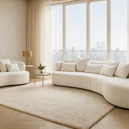 סלון דגם פרסטו, מעוגל, בד בז+כריות