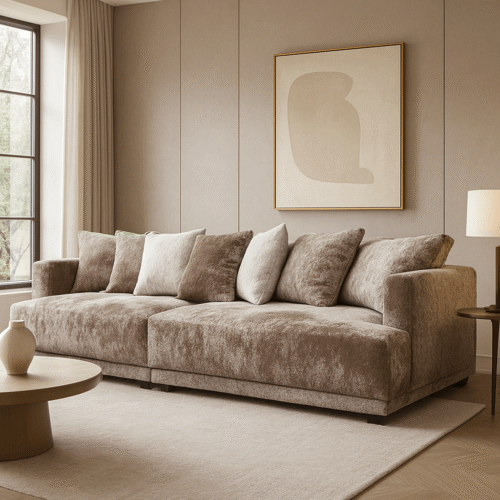 סלון דגם מרי, 3 מושבים,צבע חום, בד קטיפה