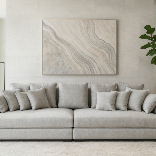 ספה דגם דלאקס, צבע אפור בהיר, כריות תואמות