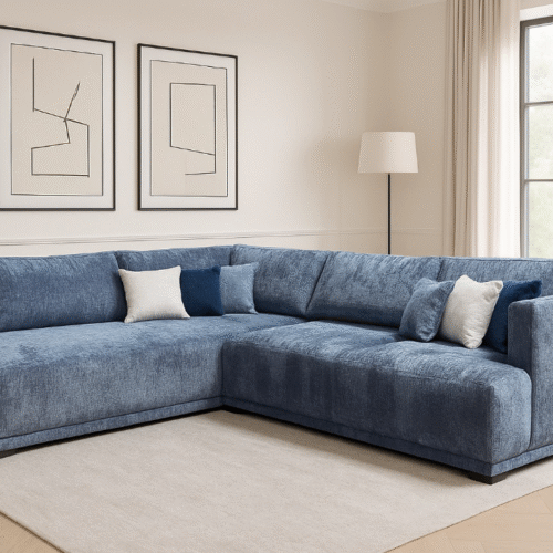 ספה דגם בליס, עם שזלונג, בד קטיפה כחול