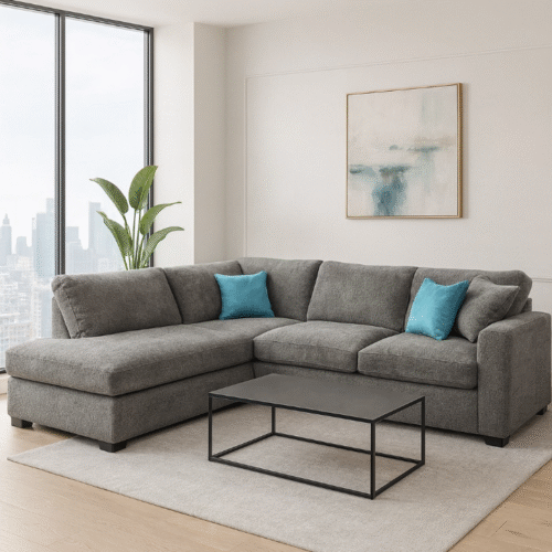 סלון דגם גראנד עם שזלונג, בד צבע אפור