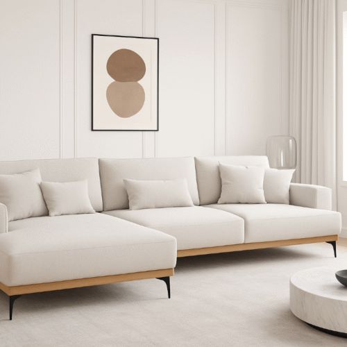 ספה דגם וינסנט עם שזלונג, מסגרת תחתונה עץ, רגליות שחורות