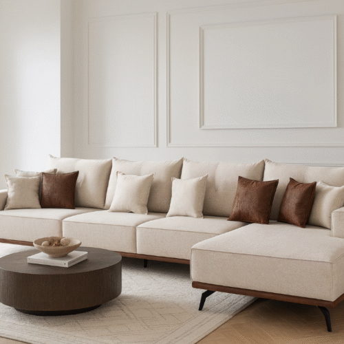 ספה דגם ליסבון עם שזלונג, גב דמוי עור, פנים מרופד